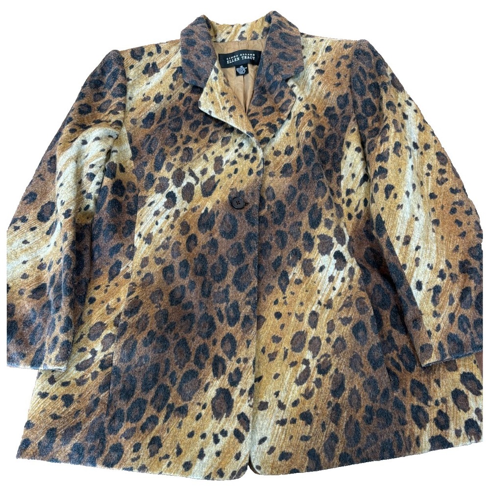 Linda‎ Allard Ellen Tracy blazer leopard print wool blend jacket womens' size 16